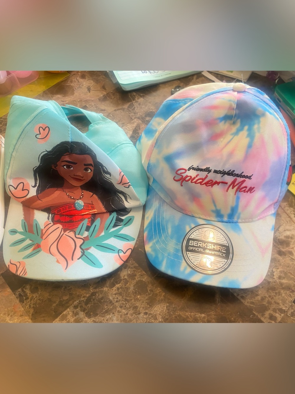 Marvel Spider-Man Tie-Dye & Disney Moana Snapback Hat - Blue Pink Yellow